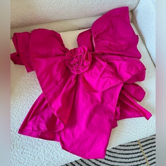 ZARA WOMEN ASYMMETRIC RUFFLED TOP FUCHSIA FLOWER VOLUMINOUS, SIZE S - Picture 8 of 11